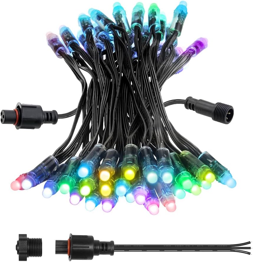 ALITOVE WS2811 12V RGB Pixel String Lights 8 inch Spacing 50LEDs Outdoor Programmable LED Pixels Light 12mm Diffused Digital Addressable Color Changing Bullet Modules with Waterproof Xconnector - ALITOVE-Add Vivid Color to Life