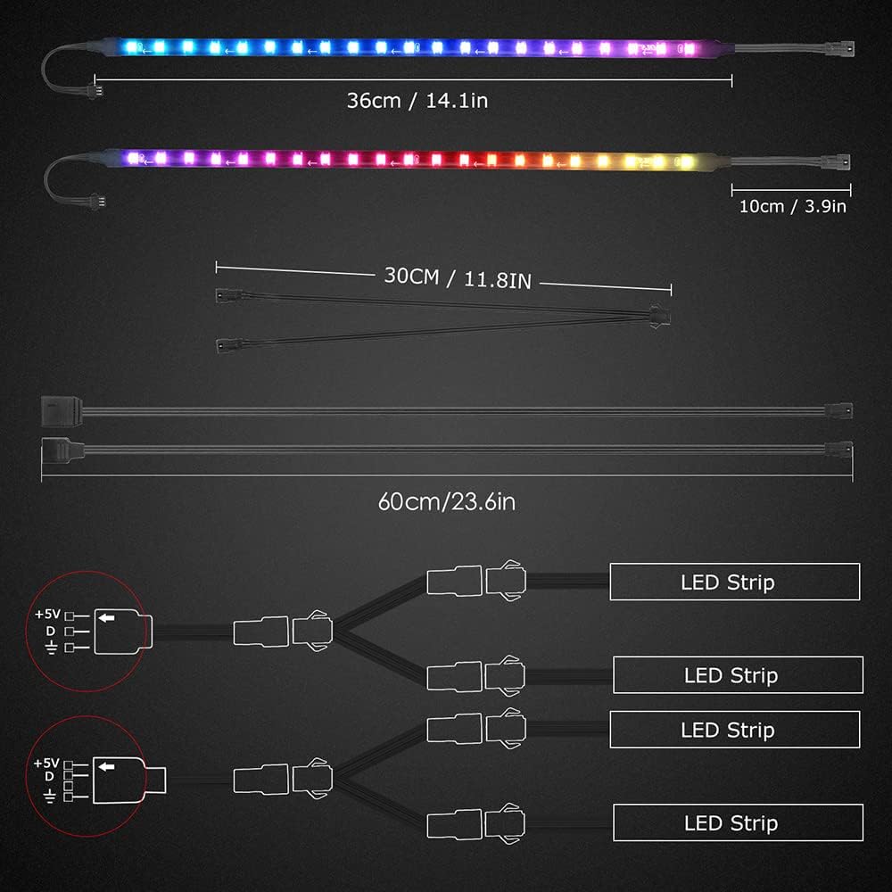 ALITOVE Addressable RGB PC LED Strip ARGB Magnetic PC Case Strip Light for ASUS Aura SYNC Gigabyte RGB Fusion MSI Mystic SYNC ASRock Polychrome RGB 3 pin 5V ADD Header Motherboard, 36cm 21 LED - ALITOVE-Add Vivid Color to Life