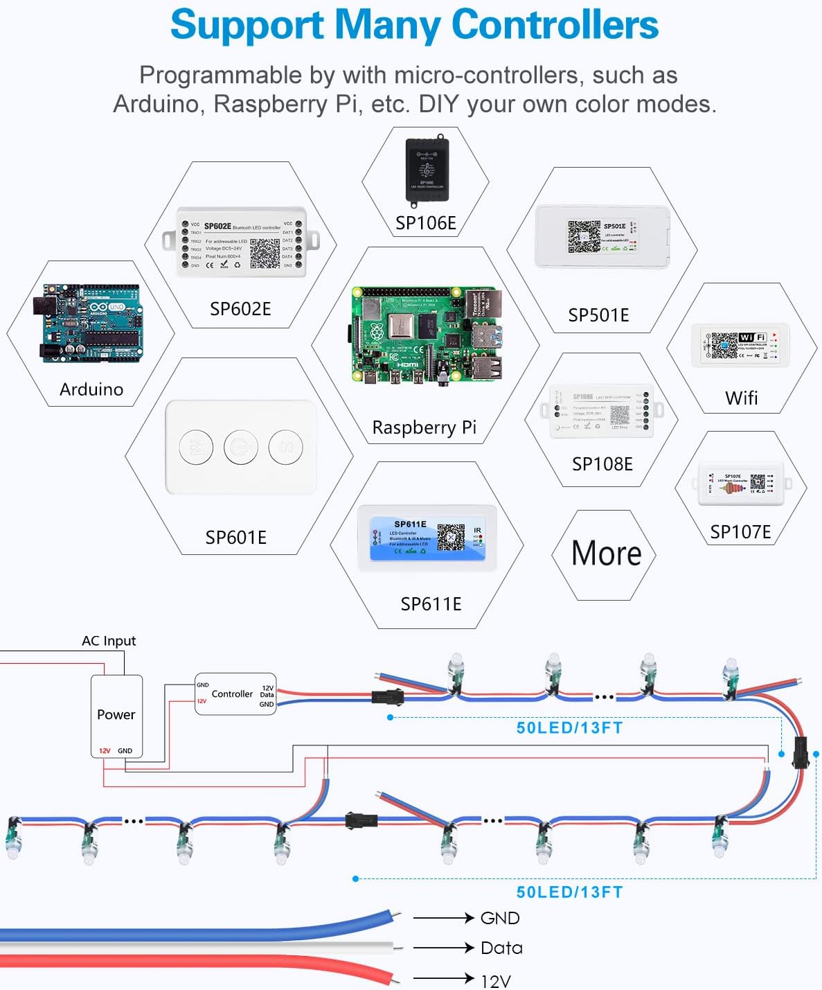 ALITOVE WS2811 RGB LED Pixels - Individually Addressable, 12mm Diffused Digital Full Color Modules, 12V, 50 pcs, IP68 Waterproof - ALITOVE-Add Vivid Color to Life