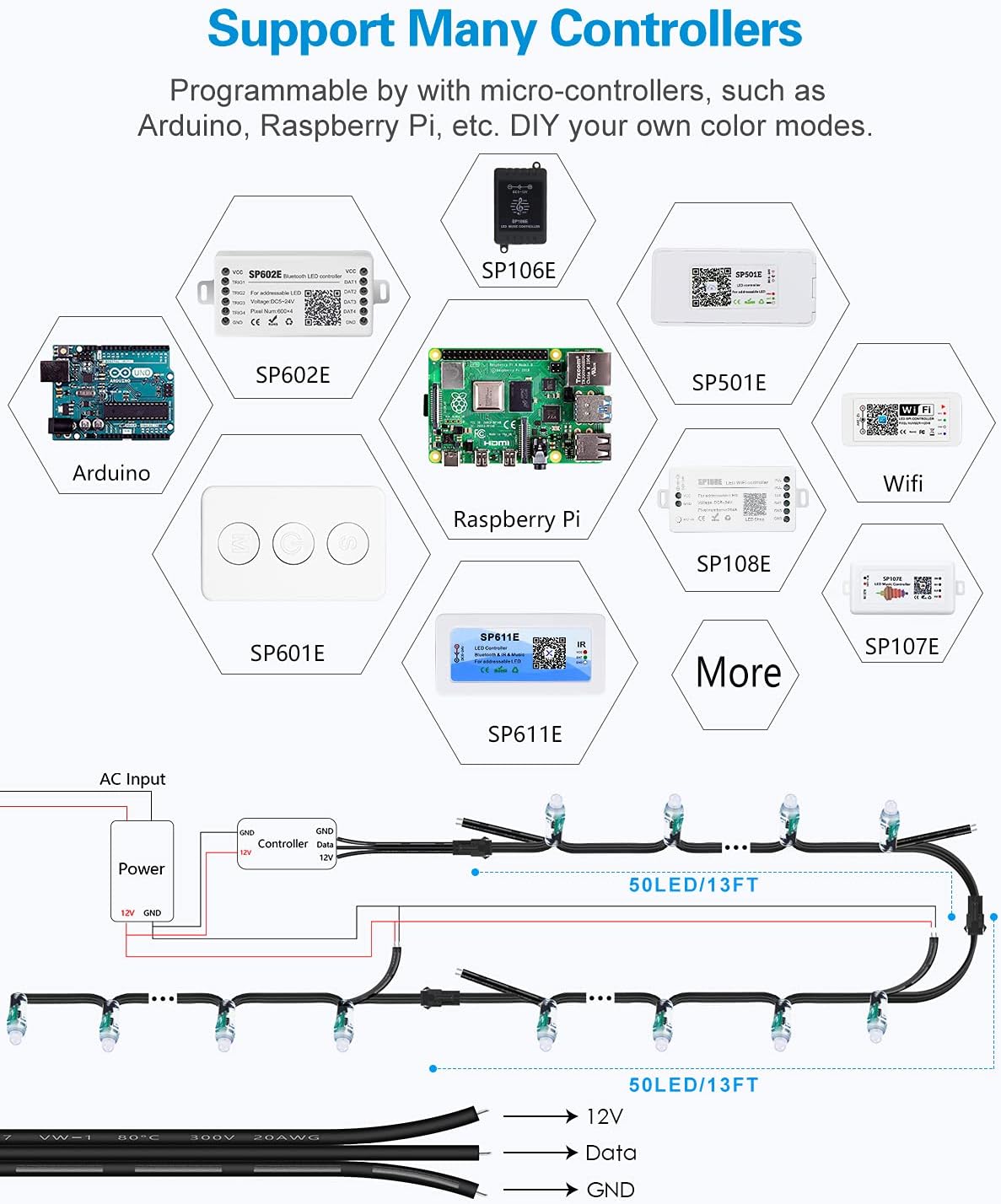 ALITOVE 50pcs 12V DC WS2811 LED Pixels - 12mm, Diffused Digital RGB Addressable, IP68 Waterproof - ALITOVE-Add Vivid Color to Life