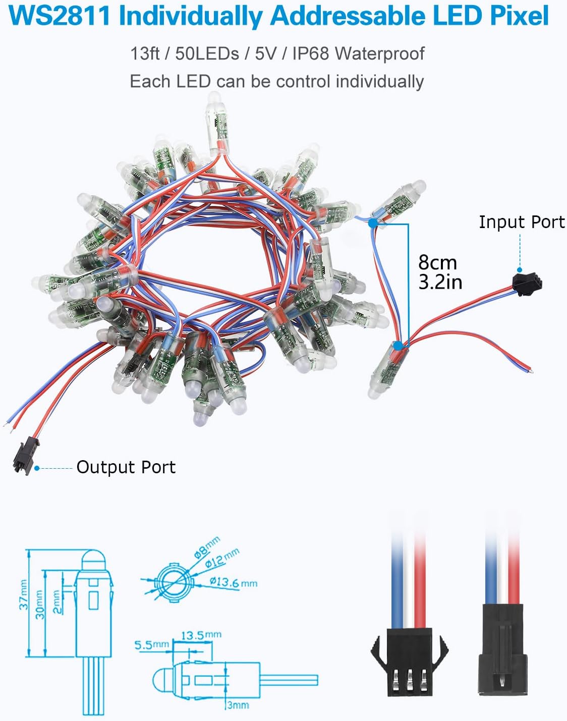 ALITOVE WS2811 12mm Diffused Digital RGB LED Pixel Modules - Set of 50, Waterproof for Vibrant Lighting Displays - ALITOVE-Add Vivid Color to Life