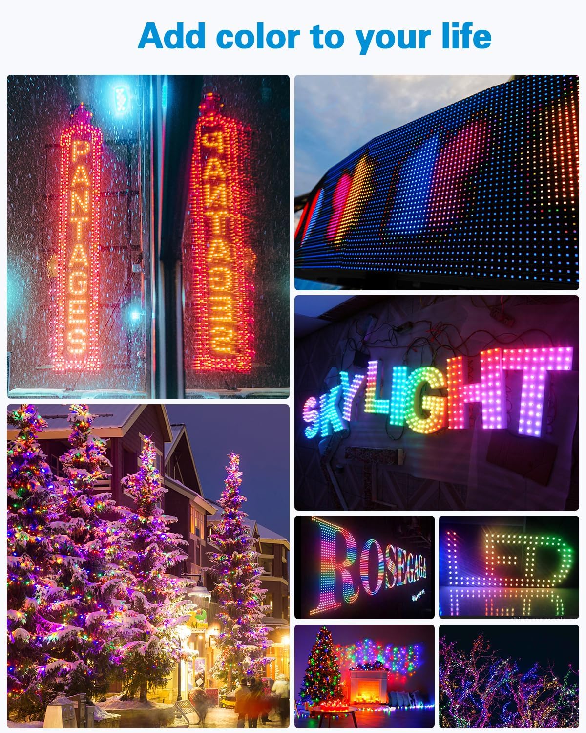 ALITOVE WS2811 12V RGB Pixel String Lights 8 inch Spacing 50LEDs Outdoor Programmable LED Pixels Light 12mm Diffused Digital Addressable Color Changing Bullet Modules with Waterproof Xconnector - ALITOVE-Add Vivid Color to Life