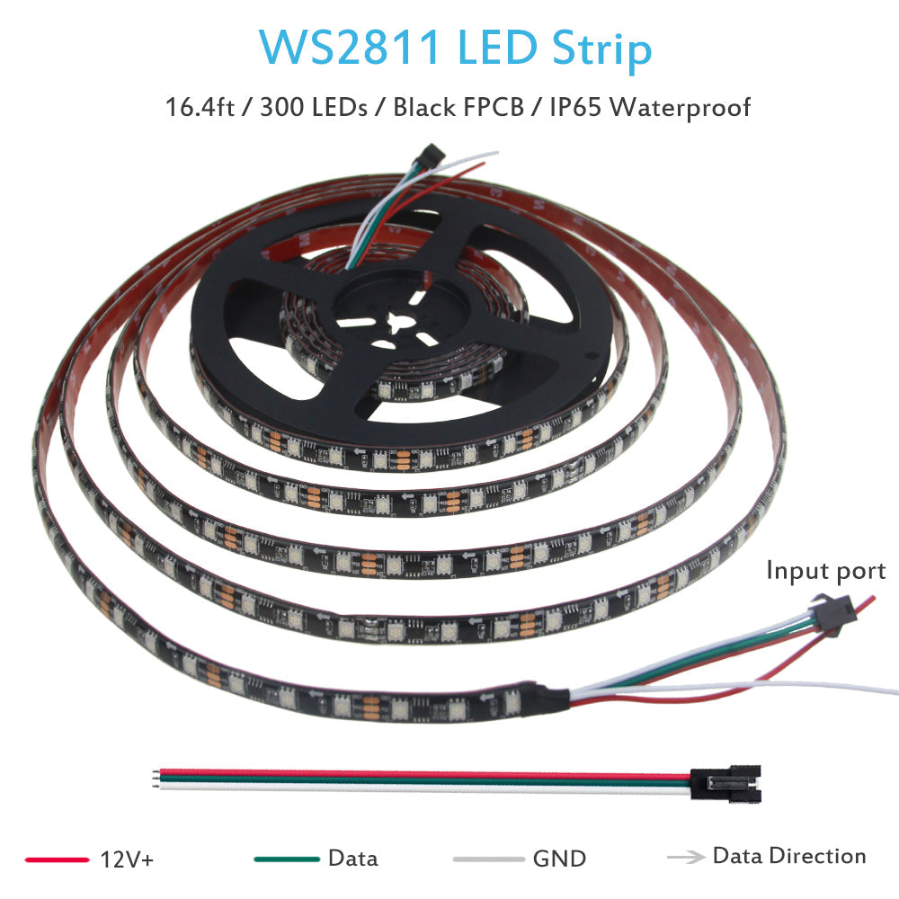 ALITOVE WS2811 12V RGB Addressable LED Strip - 16.4ft Dream Color Waterproof IP65 with 3M VHB Heavy Duty Self-Adhesive Back - ALITOVE-Add Vivid Color to Life
