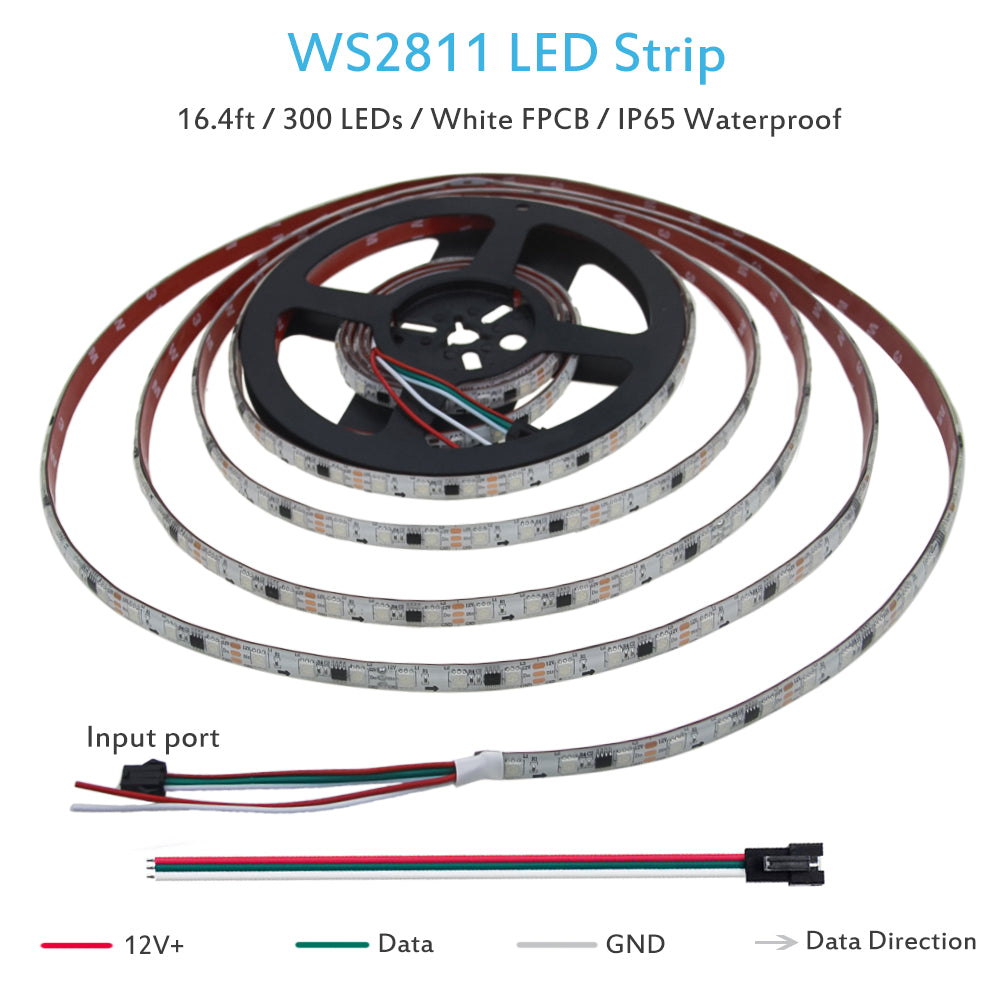 ALITOVE 16.4ft 300 LEDs WS2811 12V Addressable RGB LED Strip Lights with 3M VHB Heavy Duty Self-Adhesive Back - ALITOVE-Add Vivid Color to Life