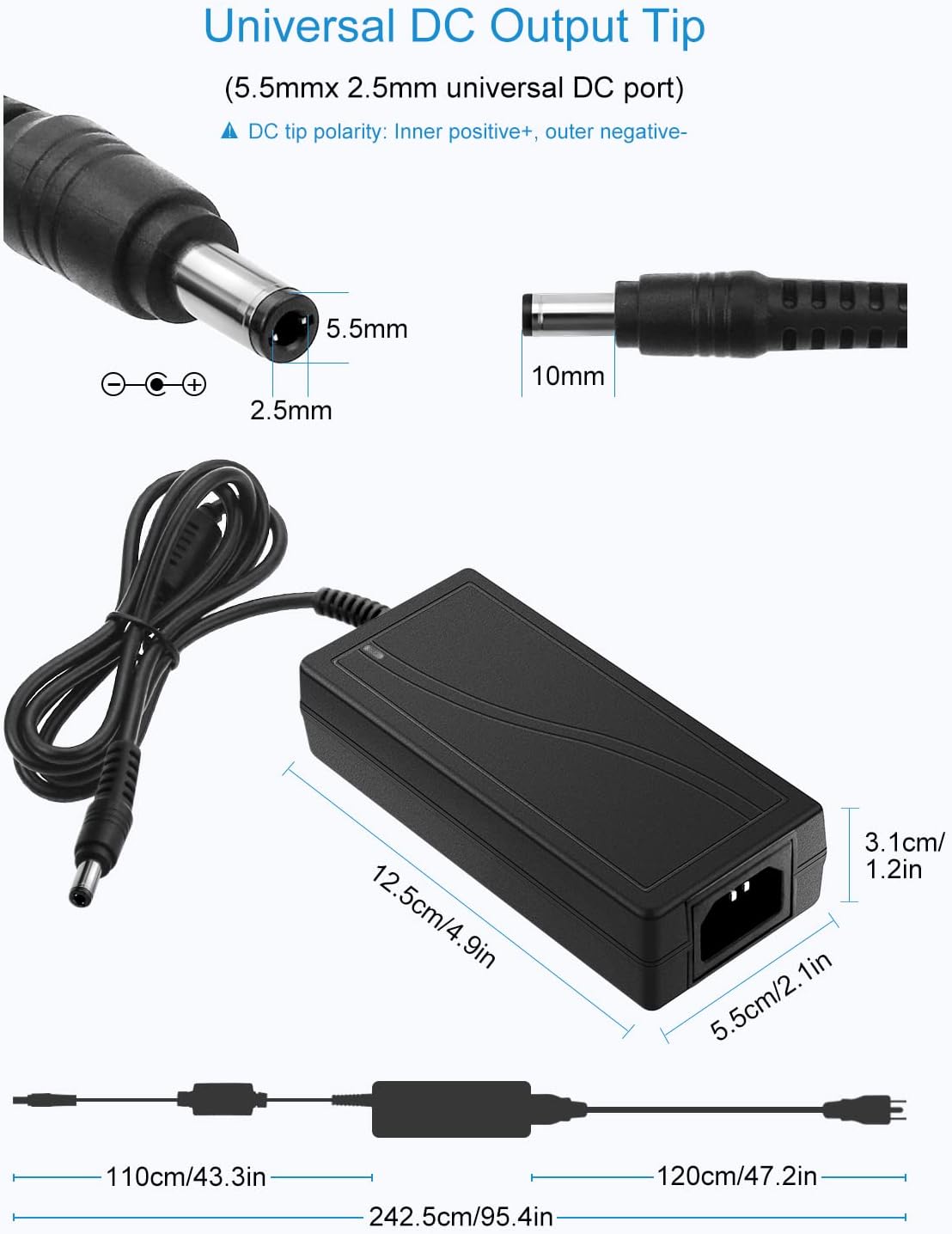 ALITOVE 5V 5A Power Supply Adapter - Versatile Power Solution for LED Pixel Strip Lights and More