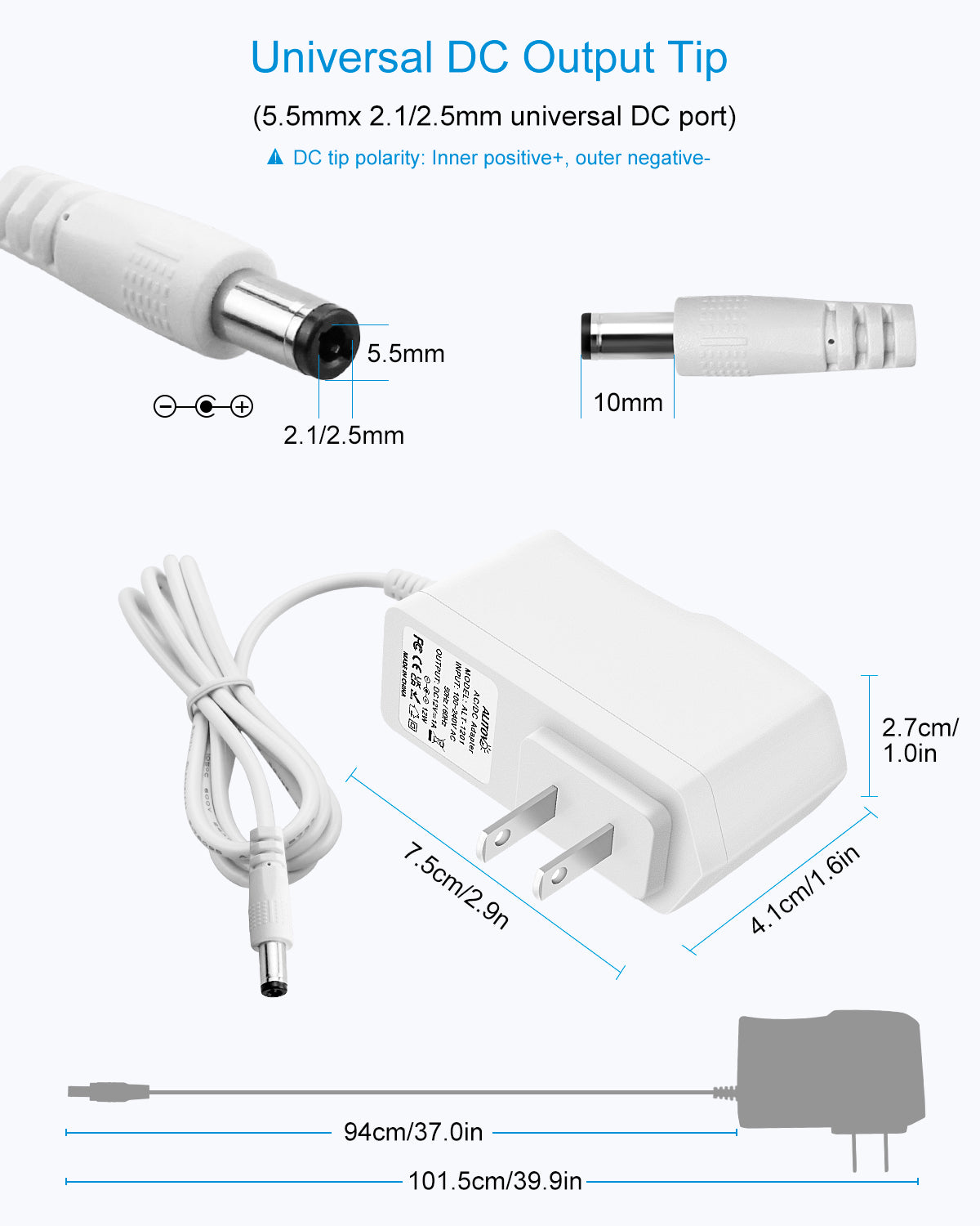 ALITOVE 12V 1A Power Adapter for Router and LED Strip - DC Power Supply