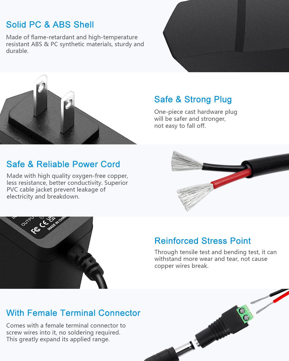 ALITOVE 12V 1A Power Adapter - Ideal for LED Strips and Surveillance Systems - ALITOVE-Add Vivid Color to Life