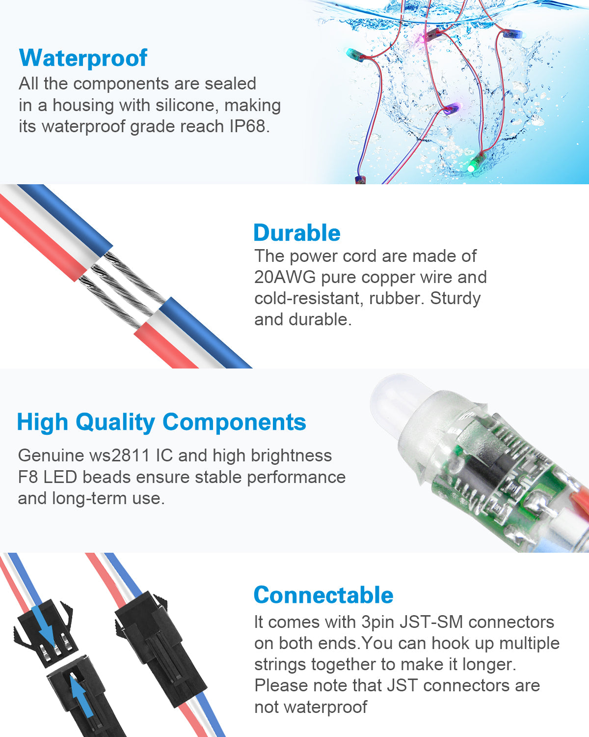 ALITOVE 12V 500pcs WS2811 Pixel Lights Addressable Programmable 328ft RGB LED Pixels String Light 12mm Diffused Dream Color Bullet Module Light Waterproof for Billboard House Halloween Christmas Decor