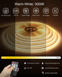 ALITOVE 24V Warm White LED Strip Lights 32.8FT with Remote 3000K Dotless | Strong Adhesive COB LED Tape Light, Cuttable Dimmable LED Strip Light, CRI 90+ 3200LEDs, for Cabinet Bedroom Indoor Lighting - ALITOVE-Add Vivid Color to Life