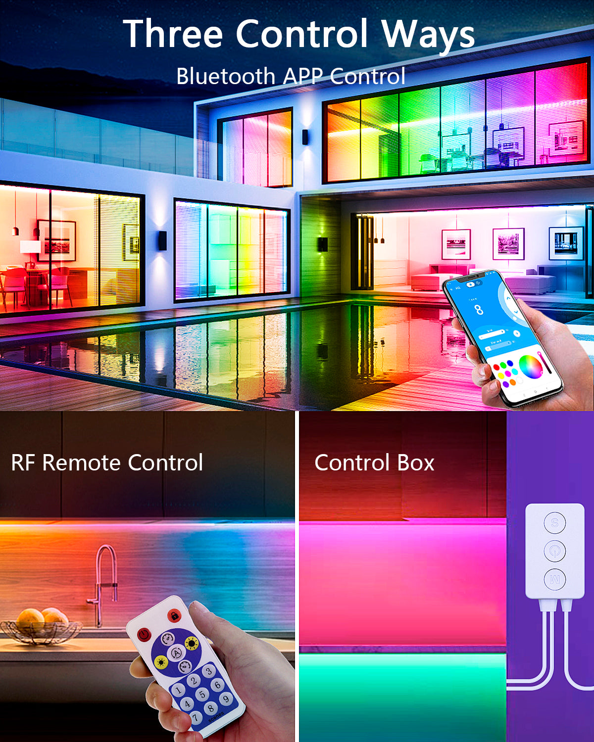 ALITOVE Bluetooth Music Sync LED Controller - WS2812B/WS2811 Addressable RGB, RF Remote, Dual Signal Output, DC 5V~24V - ALITOVE-Add Vivid Color to Life