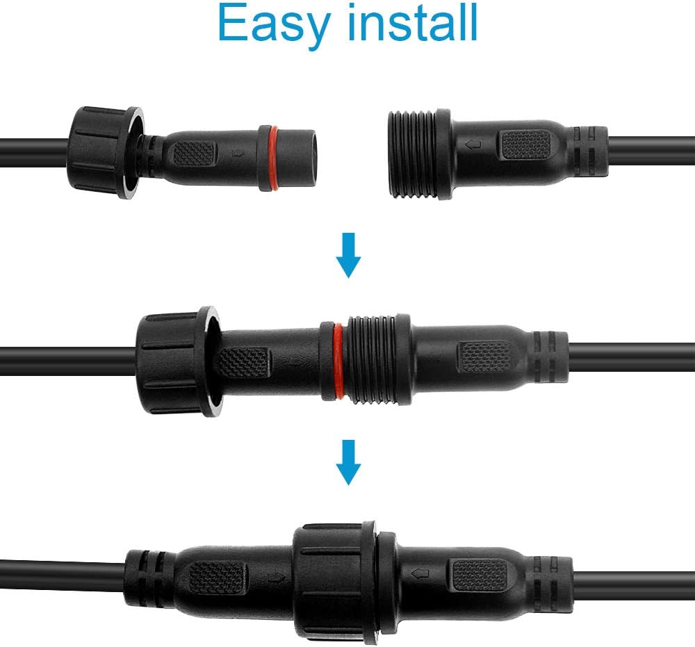 ALITOVE Waterproof LED Connectors - 5 Pairs 2-Pin Male Female Plugs with 20cm 18AWG Cable and 21mm Nut - ALITOVE-Add Vivid Color to Life