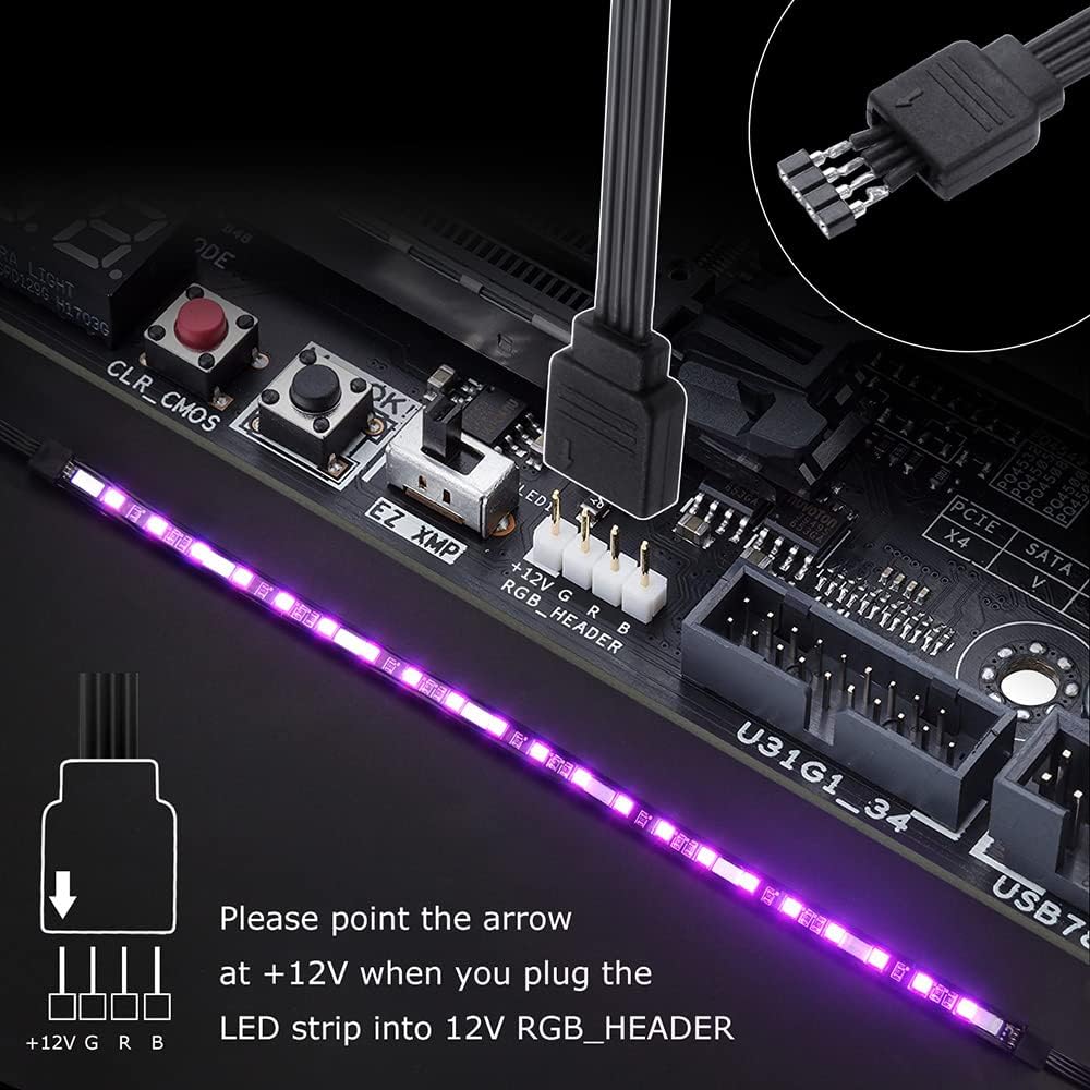 ALITOVE PC LED Strip for Motherboard - Magnetic RGB Case DIY Light Strip, 4 Pin Header, ASUS Aura Sync Gigabyte RGB Fusion MSI Mystic Light - ALITOVE-Add Vivid Color to Life