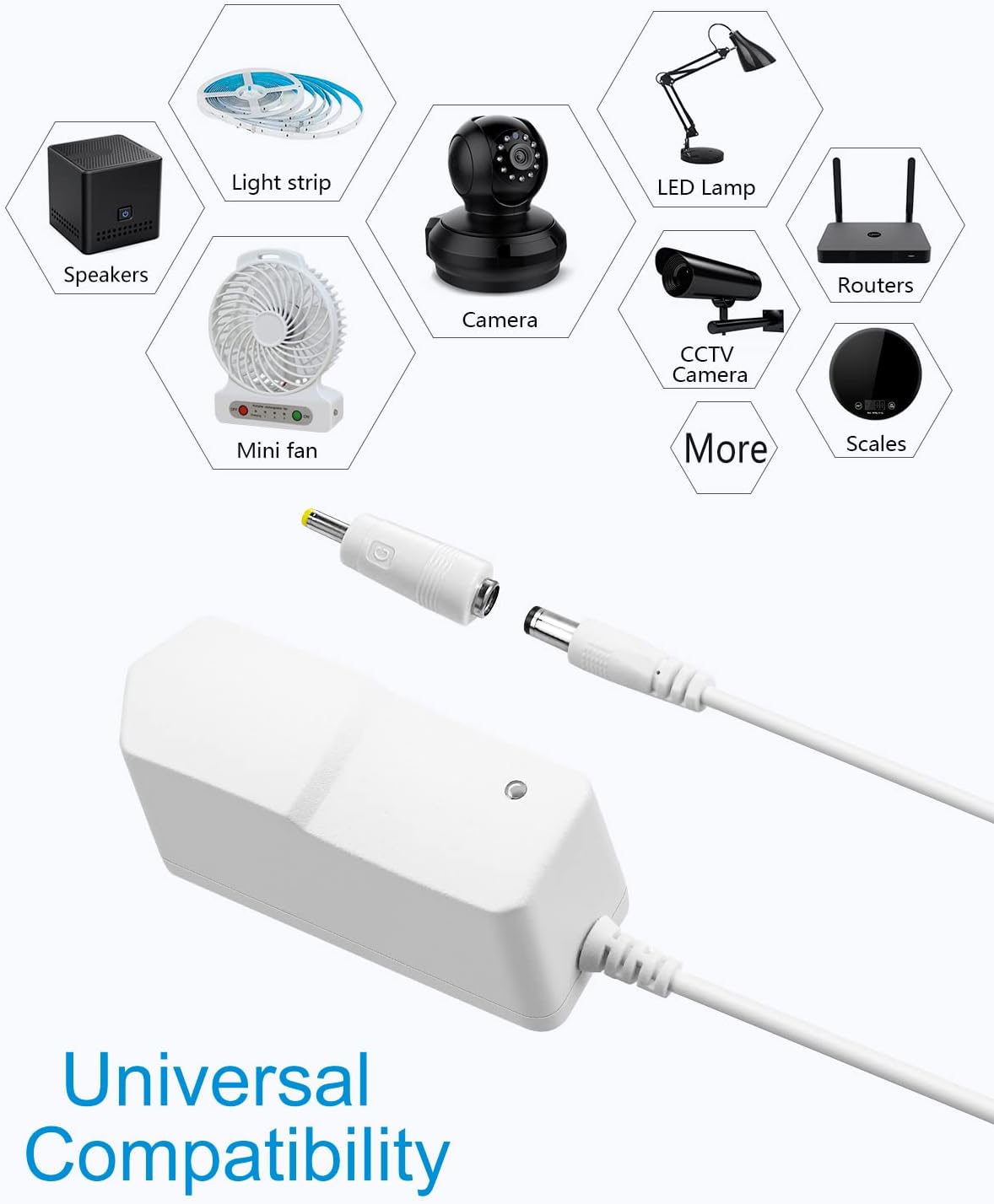 ALITOVE 5V 1A Universal AC/DC Adapter - 8 Tips, 100-240V Power Cord Converter, White - ALITOVE-Add Vivid Color to Life