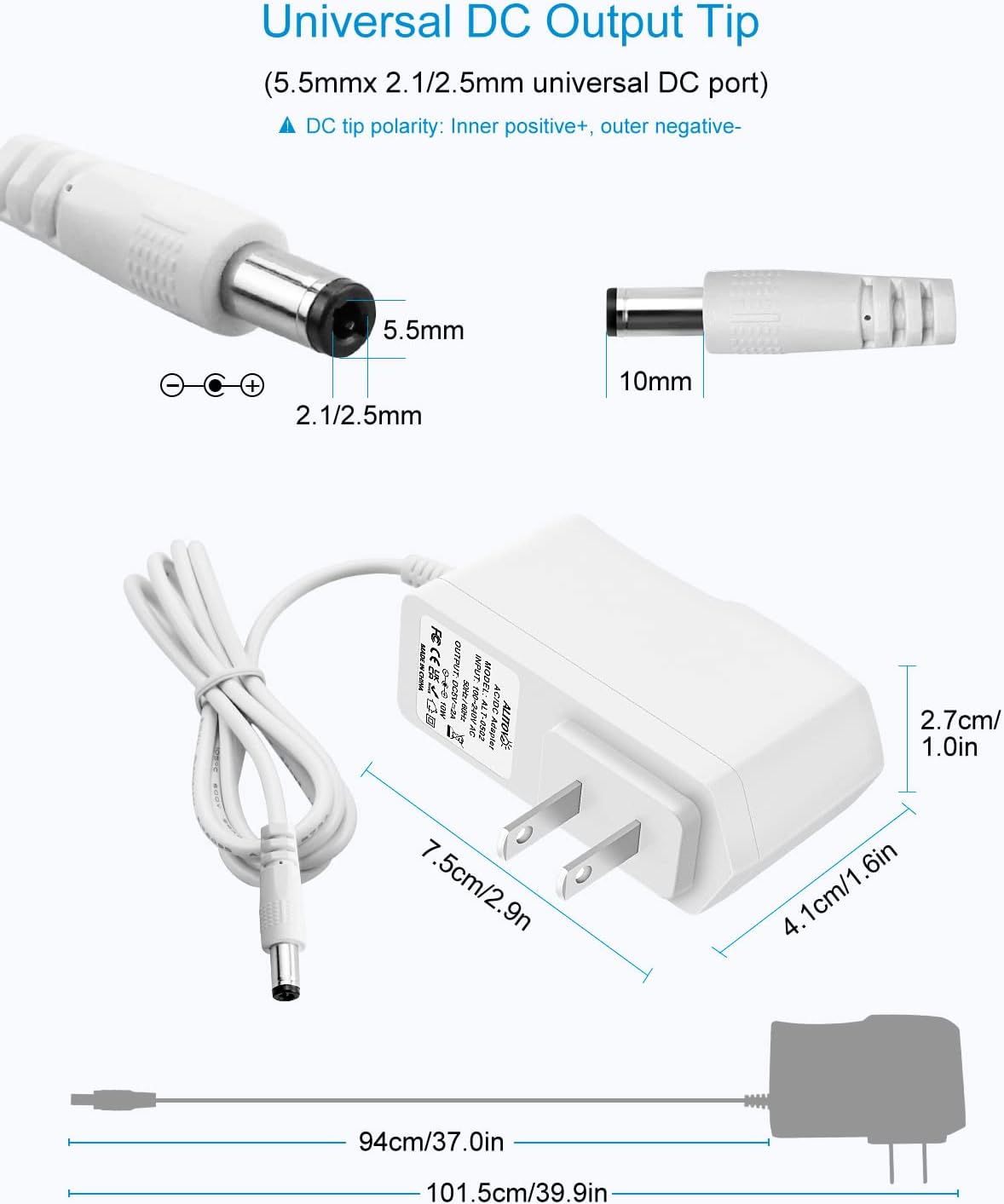 ALITOVE 5V 2A Power Supply Adapter - 5V 10W AC to DC, 5.5 x 2.5mm 2.1mm DC Tip, for WiFi Router LED Light, White - ALITOVE-Add Vivid Color to Life