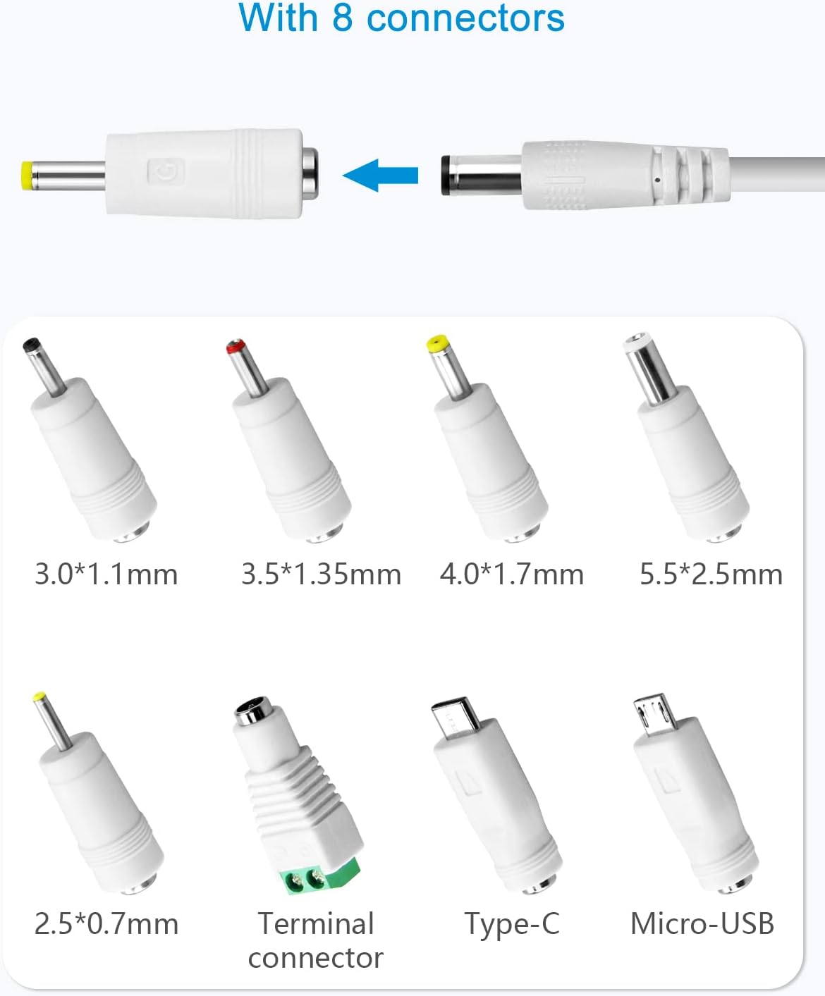 ALITOVE 5V 1A Universal AC/DC Adapter - 8 Tips, 100-240V Power Cord Converter, White - ALITOVE-Add Vivid Color to Life