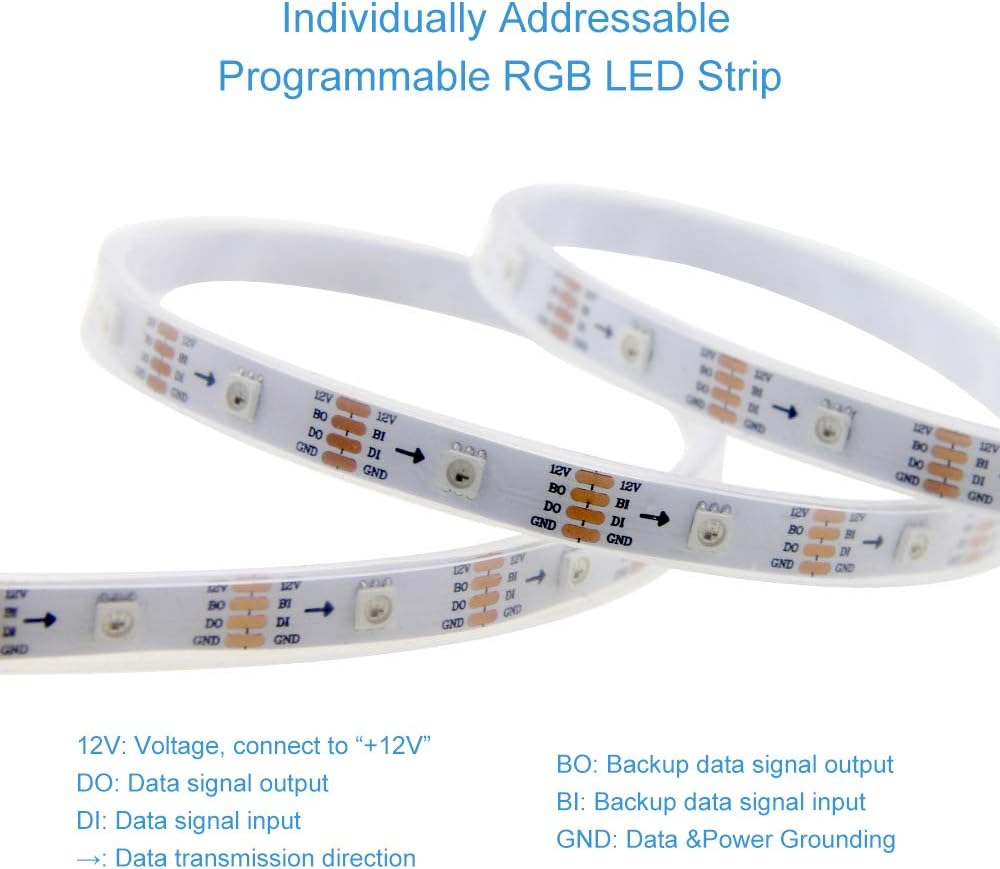 ALITOVE 12V WS2815 LED Strip Individually Addressable Dual Signal 4pin RGB LED Strip Lights Outdoor 150 Pixels 16.4ft Waterproof IP67, Replacement for WS2812B WS2811 SK6812(No Power & Controller) - ALITOVE-Add Vivid Color to Life