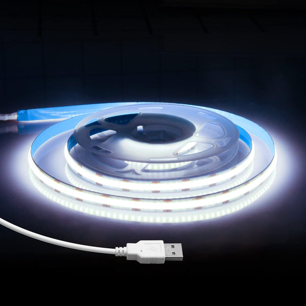 USB COB LED Strip Lights for TV 5V USB Powered LED Tape Lights Daylight White 6.56FT 320Leds/M 6000K COB Flexible Light Strip TV Led Backlight for Bedroom Under Cabinet Kitchen DIY 400LM/m
