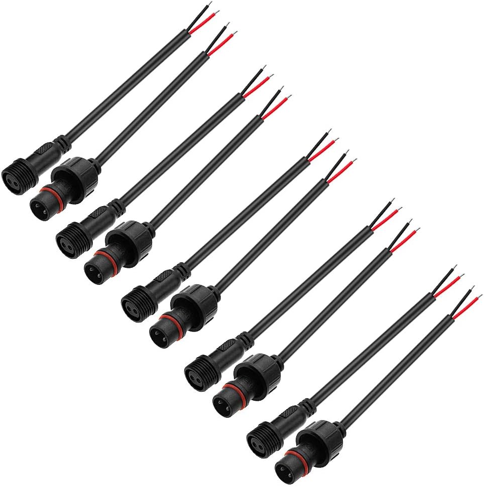 ALITOVE Waterproof LED Connectors - 5 Pairs 2-Pin Male Female Plugs with 20cm 18AWG Cable and 21mm Nut - ALITOVE-Add Vivid Color to Life