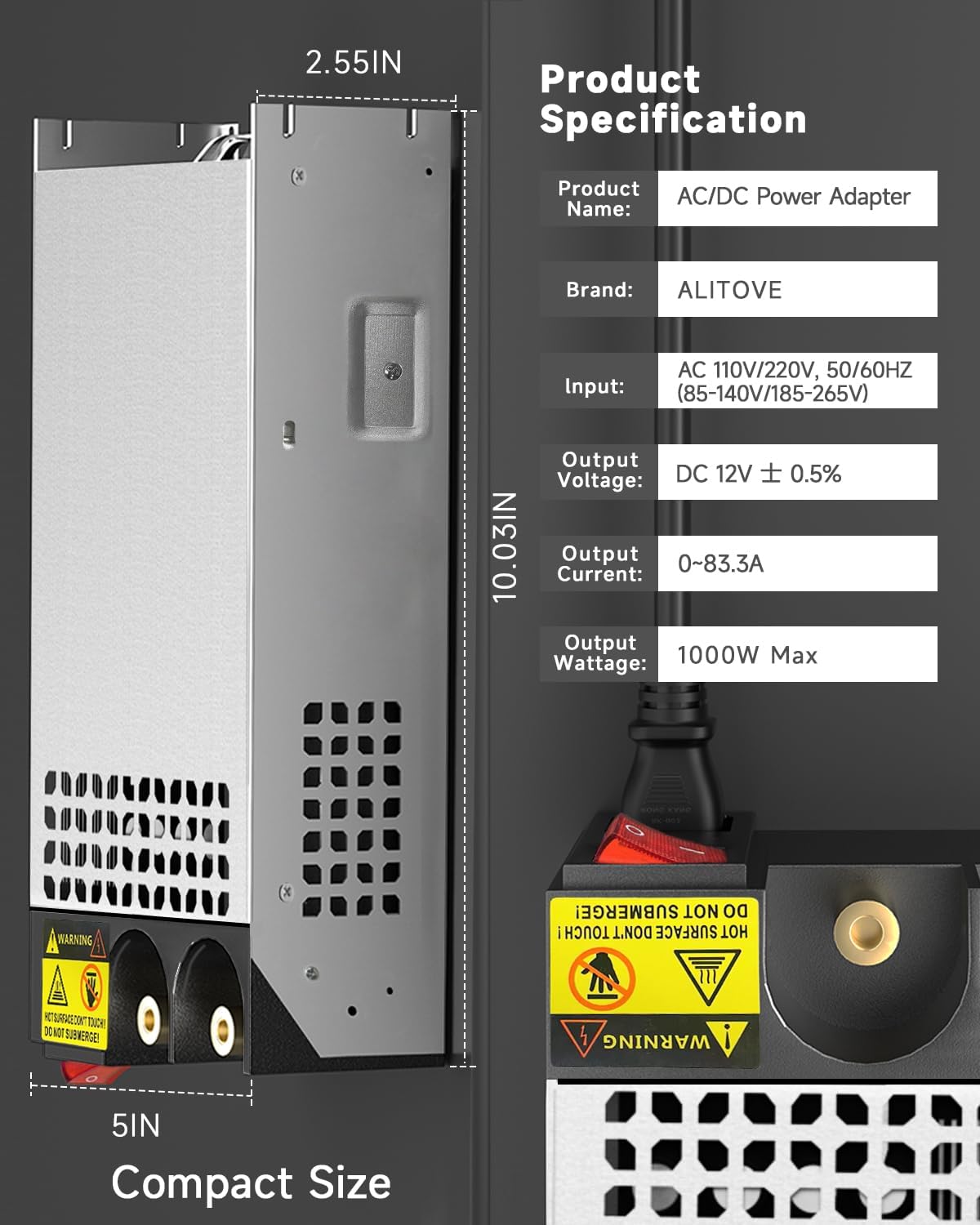 ALITOVE 12V Power Supply 83A 1000W 110V to 12V AC to DC Converter SMPS with Car Cigarette Lighter Adapter Switching Transformer for RV Pump LED Strip CCTV Car Vacuum Stereo Disel Heater - ALITOVE-Add Vivid Color to Life