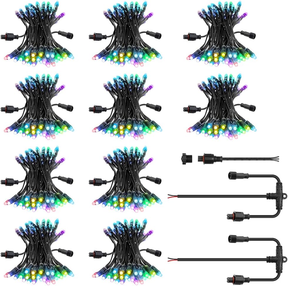 ALITOVE WS2811 12V RGB Pixel String Lights 8 inch Spacing 50LEDs Outdoor Programmable LED Pixels Light 12mm Diffused Digital Addressable Color Changing Bullet Modules with Waterproof Xconnector