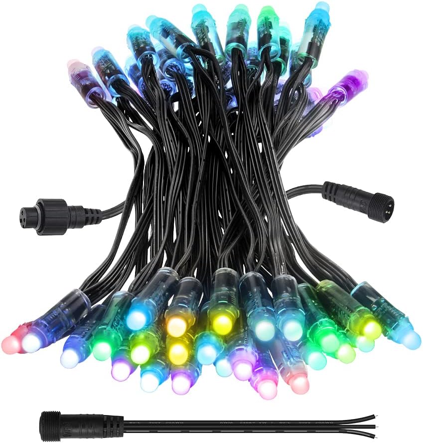 ALITOVE 12V WS2811 LED Bullet String Lights - 50 LEDs, 8 inch, Addressable RGB, Waterproof IP68 with 3pin ALT-Connector - ALITOVE-Add Vivid Color to Life