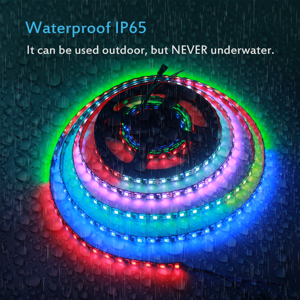 ALITOVE WS2811 12V RGB Addressable LED Strip - 16.4ft Dream Color Waterproof IP65 with 3M VHB Heavy Duty Self-Adhesive Back - ALITOVE-Add Vivid Color to Life